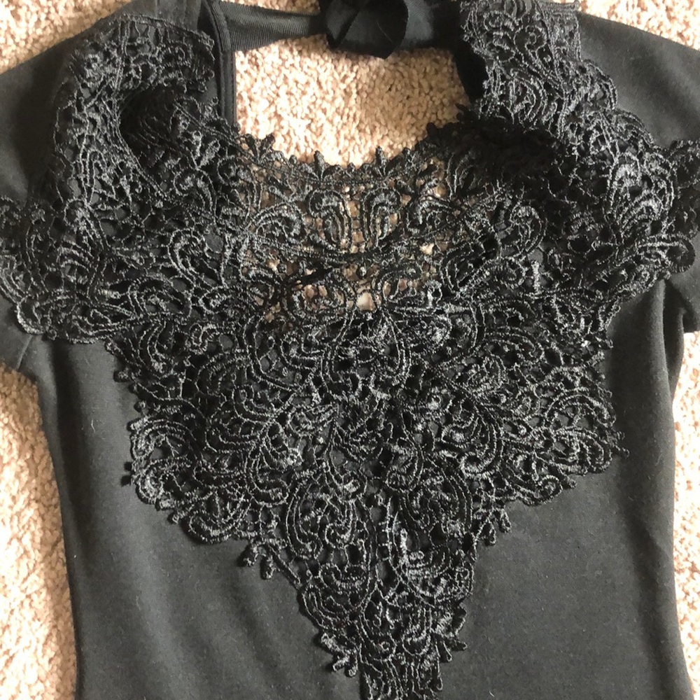 Modcloth black mini dress with lace neckline - Picture 3 of 5
